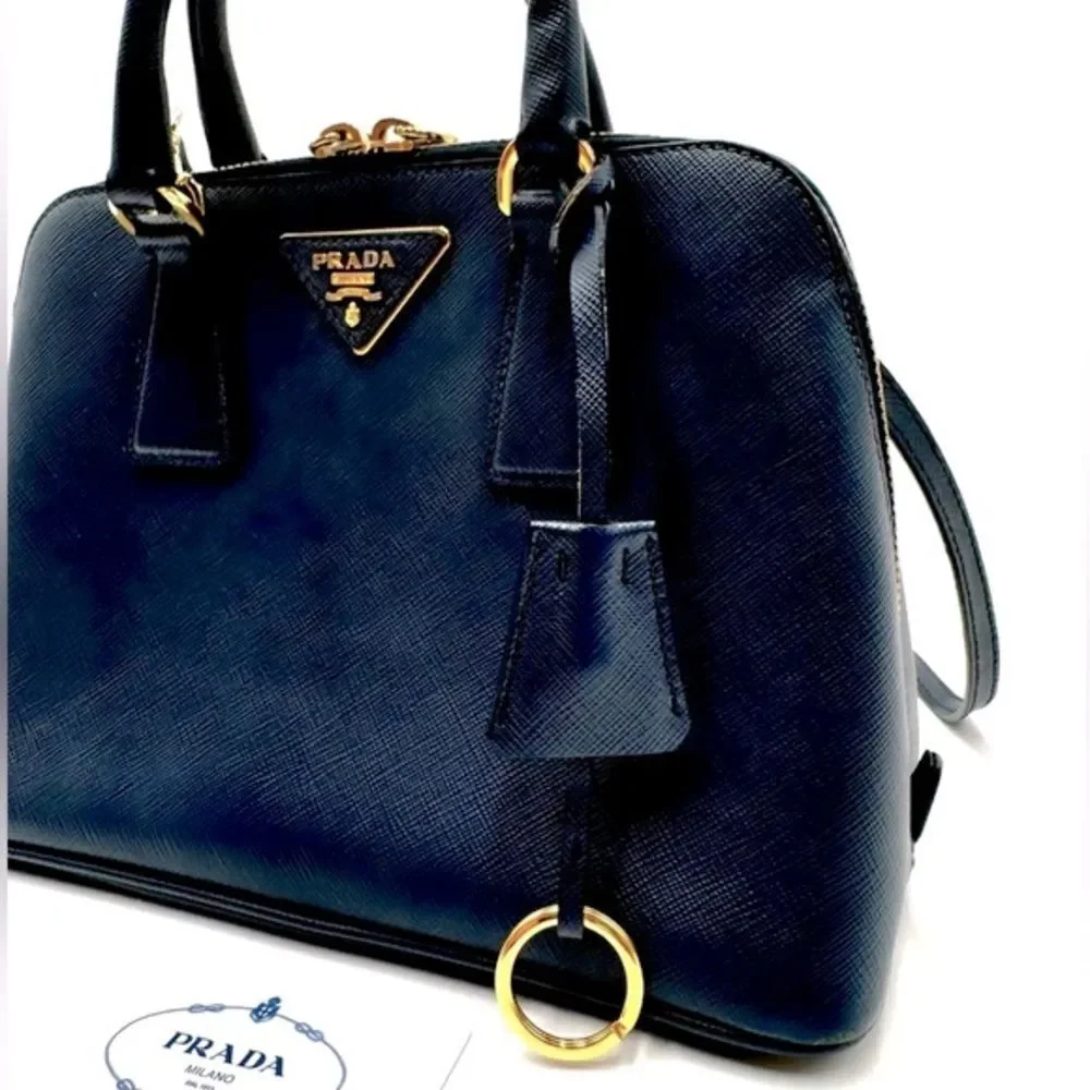 Auth Prada Small Baltic Blue Saffiano Lux Leather 2way Top Handle Promenade Bag
